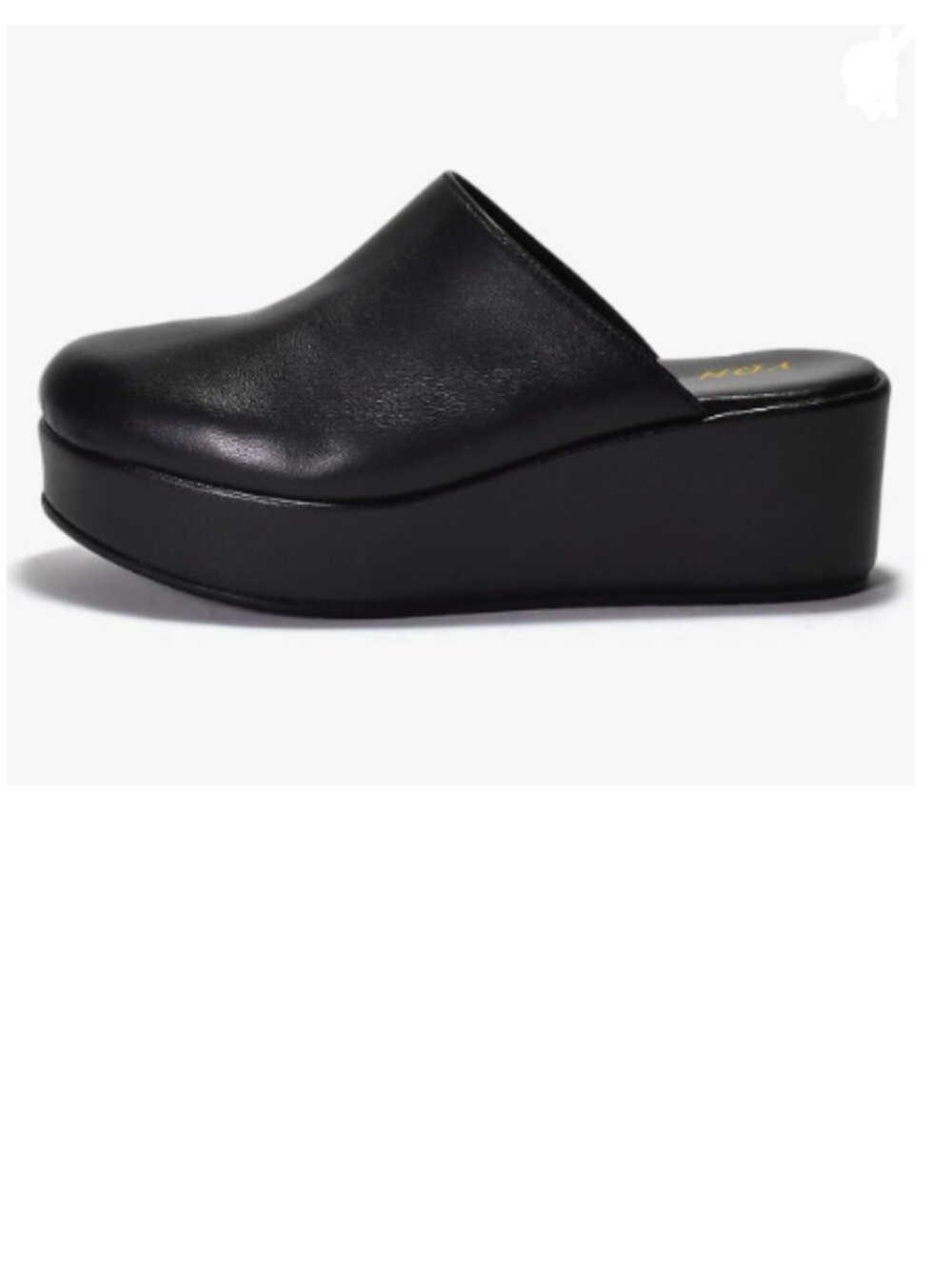YDN Black Round Toe Platform Heel Mules Mid Wedge Heels Slippers Slip On Sandal